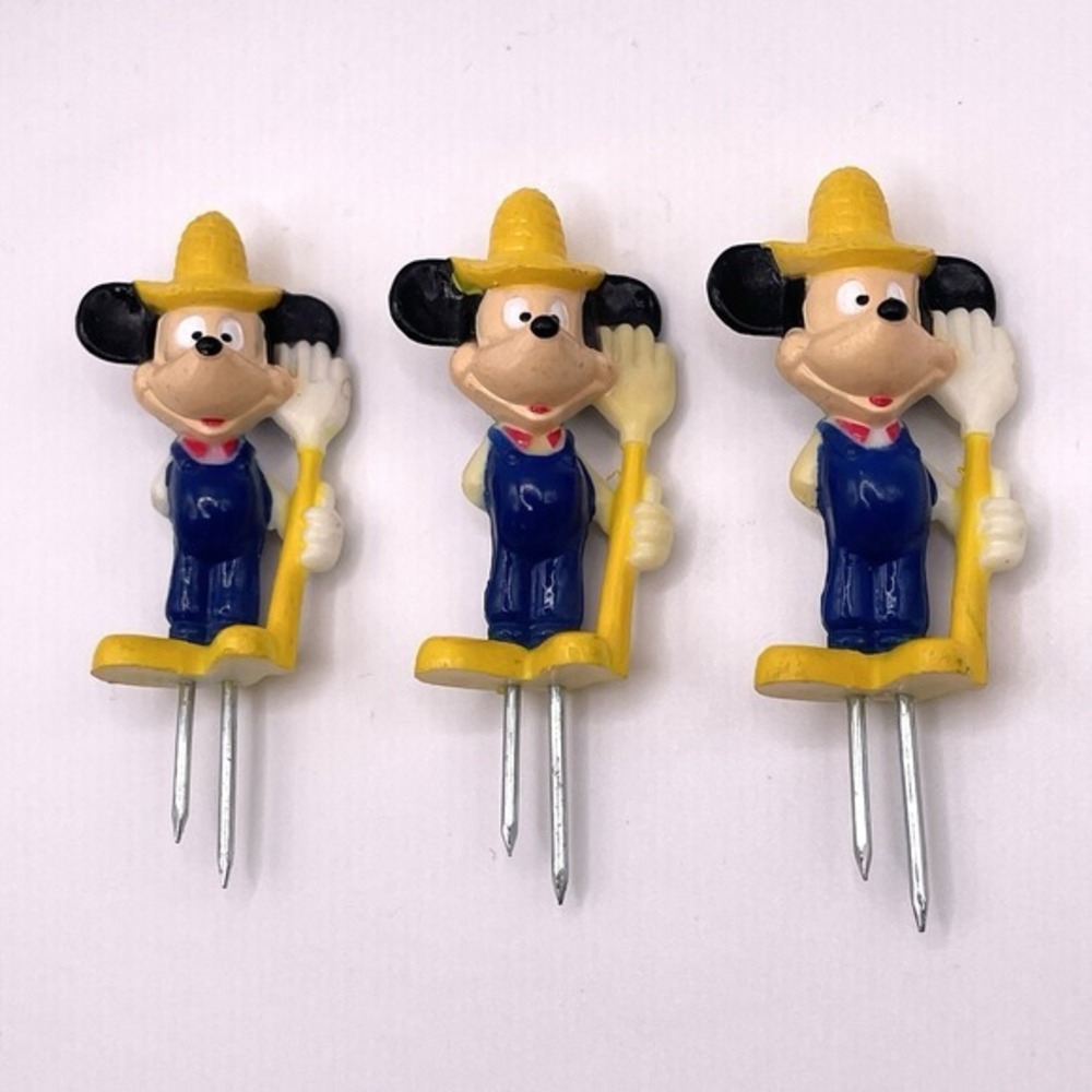 Vintage 1988 Disney Farmer Mickey Mouse Corn Cob Holders Hoan Lot of 3
